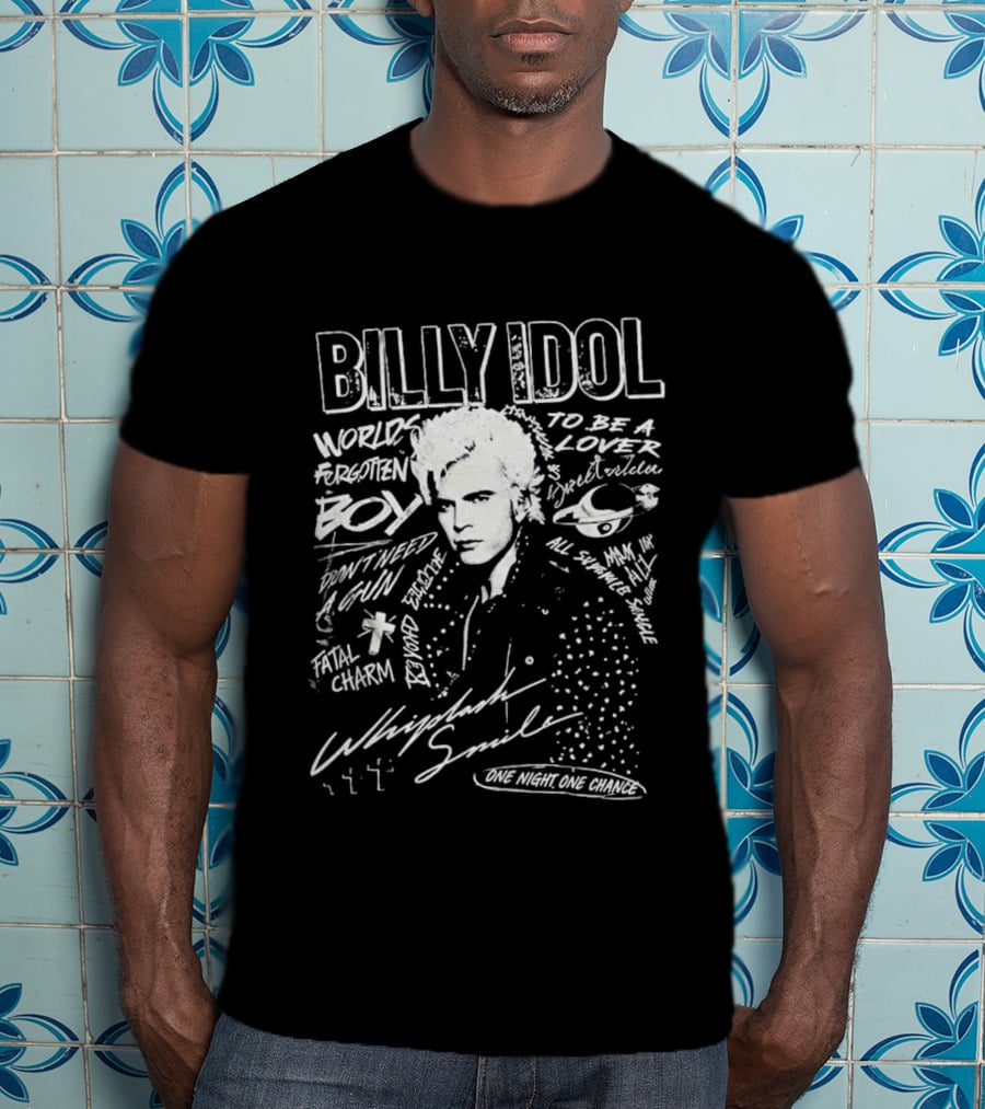 Billy Idol Whiplash Smile White Punk Print T-Shirt