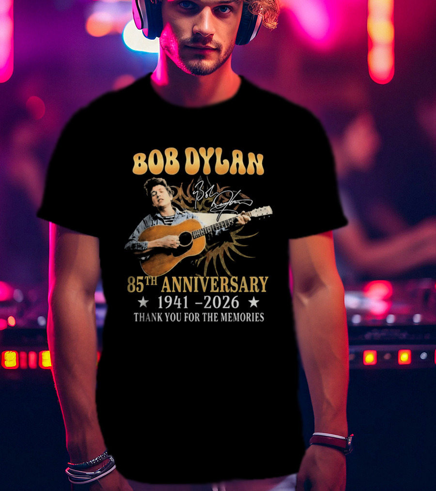 Bob Dylan 85th Anniversary 1941 2026 Thank You For The Memories Guitar T-Shirt