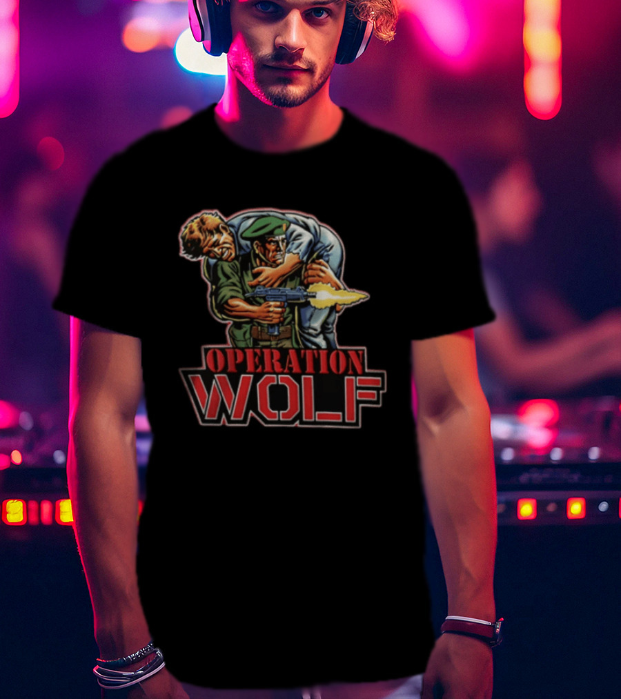 Operation Wolf Arcade Game Cover Art Soldier Carrying Comrade T-Shirt