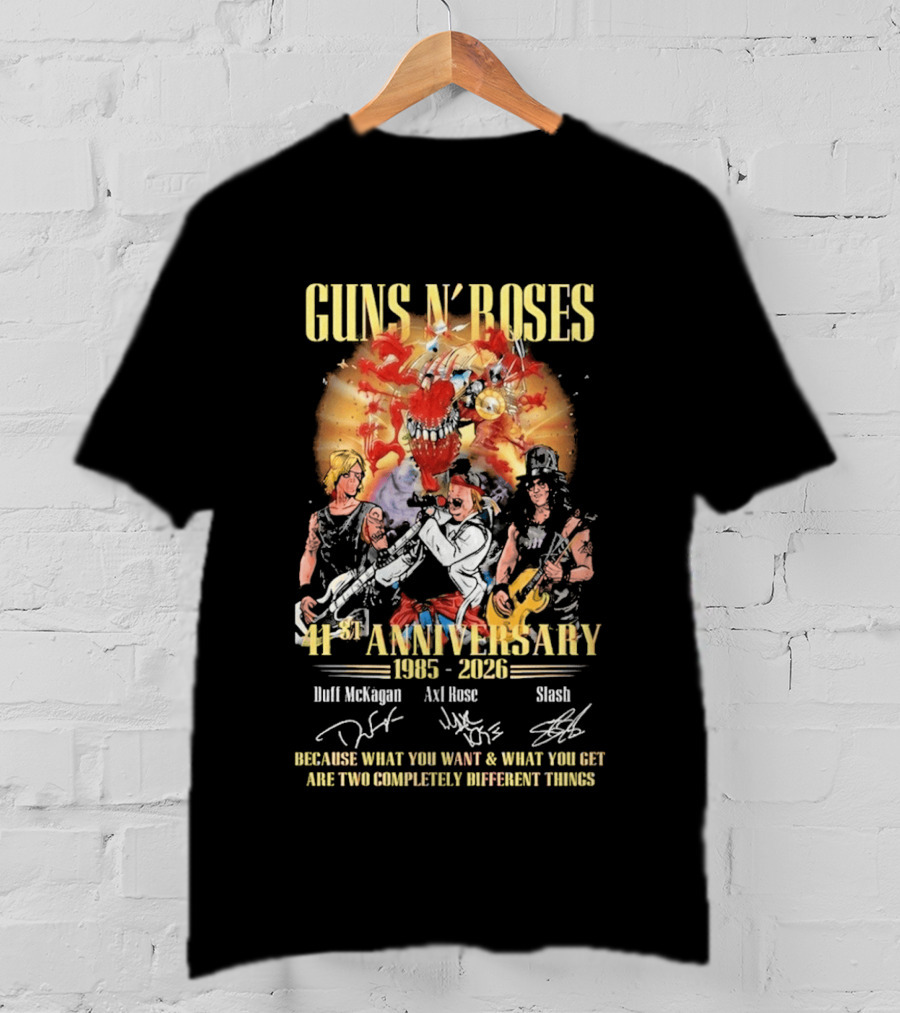 Guns N' Roses 41st Anniversary 1985 2026 Duff McKagan Axl Rose Slash Signatures T-Shirt