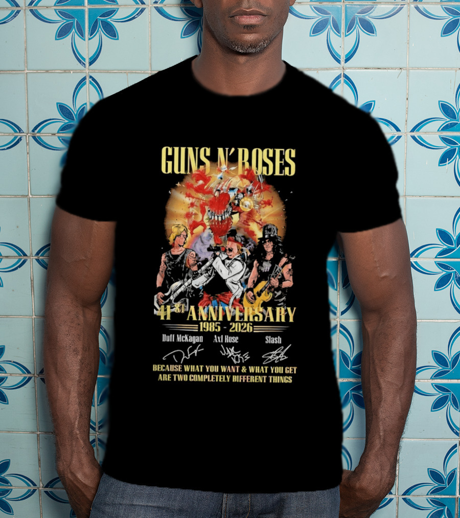 Guns N' Roses 41st Anniversary 1985 2026 Duff McKagan Axl Rose Slash Signatures T-Shirt