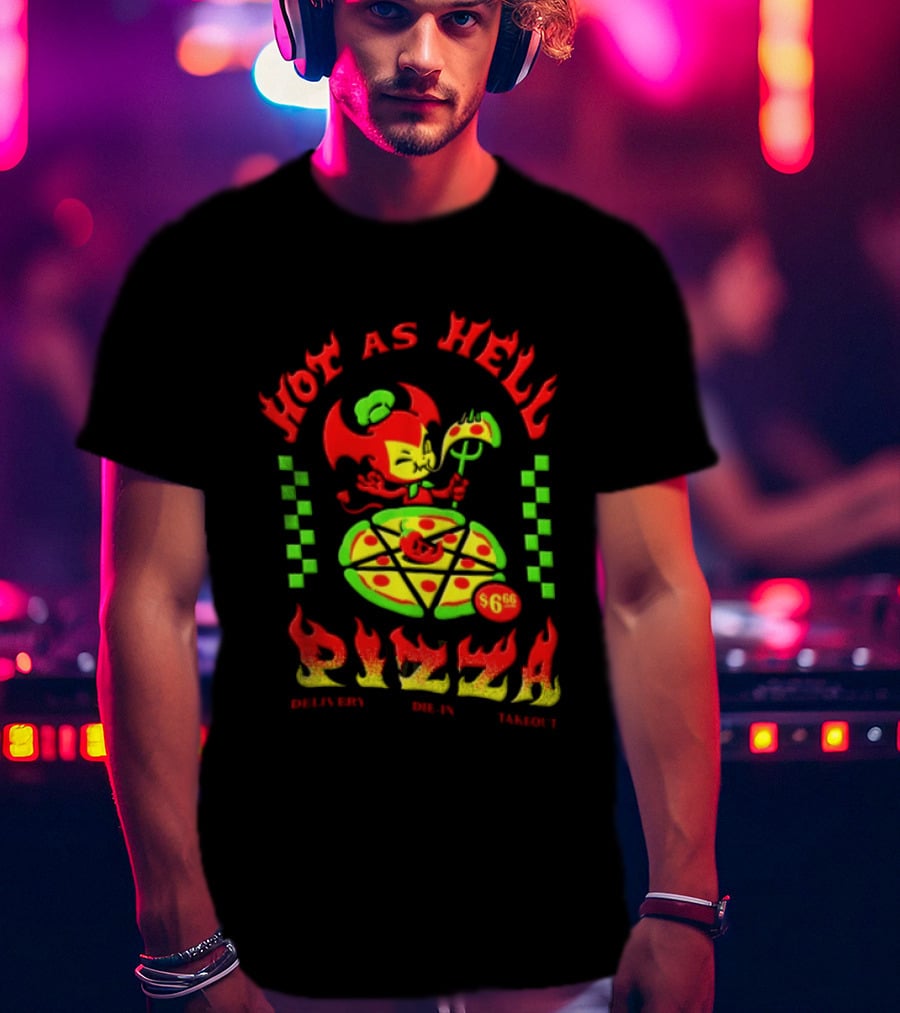 Hot As Hell Pizza Demon Takeout Delivery Dine In $6.66 T-Shirt