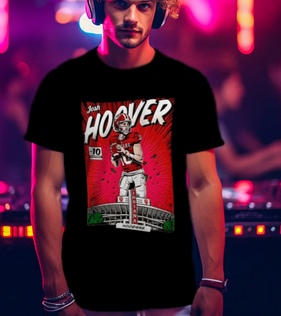 Josh Hoover Indiana Hoosiers #10 Comic Style Football Player Stadium T-Shirt