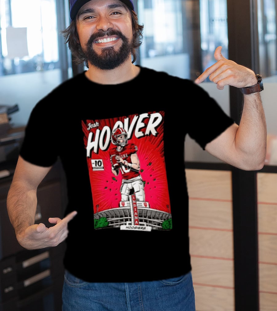 Josh Hoover Indiana Hoosiers #10 Comic Style Football Player Stadium T-Shirt