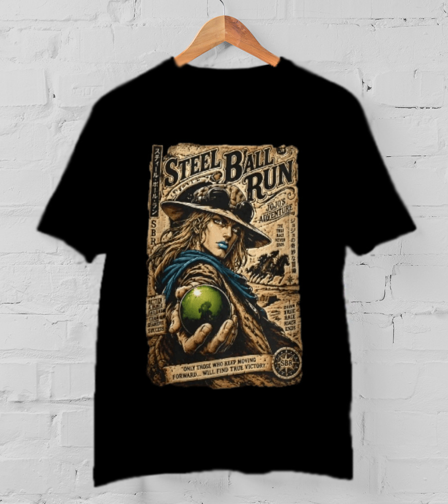 Steel Ball Run Jojo's Adventure Gyro Zeppeli Holding Steel Ball Desert Motif SBR True Man's World Ends Victory T-Shirt