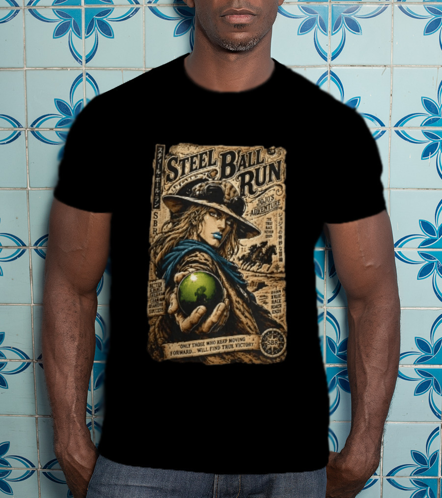 Steel Ball Run Jojo's Adventure Gyro Zeppeli Holding Steel Ball Desert Motif SBR True Man's World Ends Victory T-Shirt