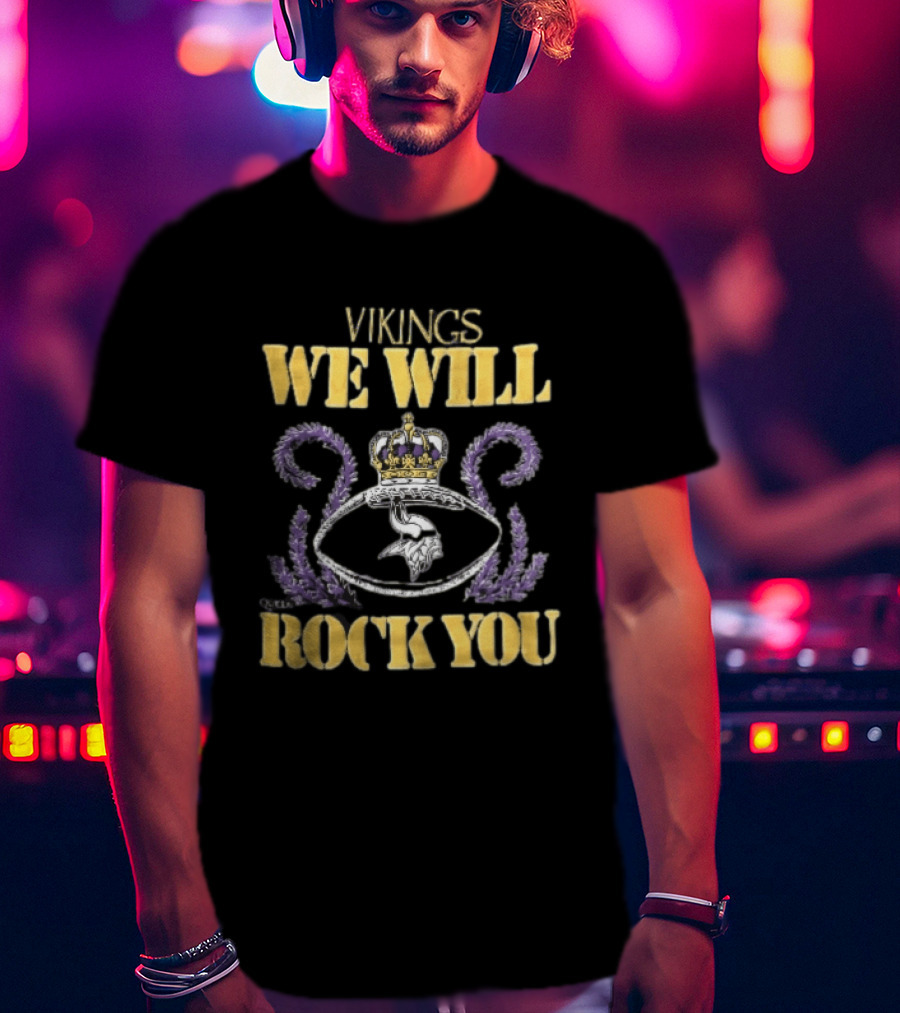 Vikings We Will Rock You Crown Football Laurel T-Shirt