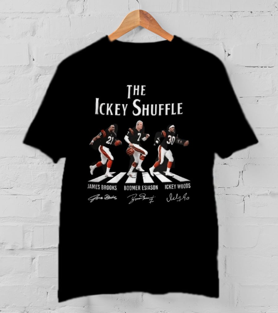 Cincinnati Bengals The Ickey Shuffle James Brooks Boomer Esiason Woods Players Signatures T-Shirt