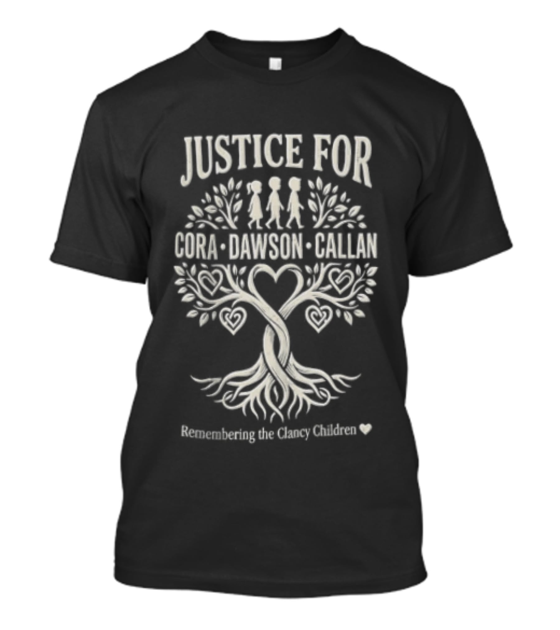 Justice For Cora Dawson Callan Remembering The Clancy Children Tree Heartroots T-Shirt