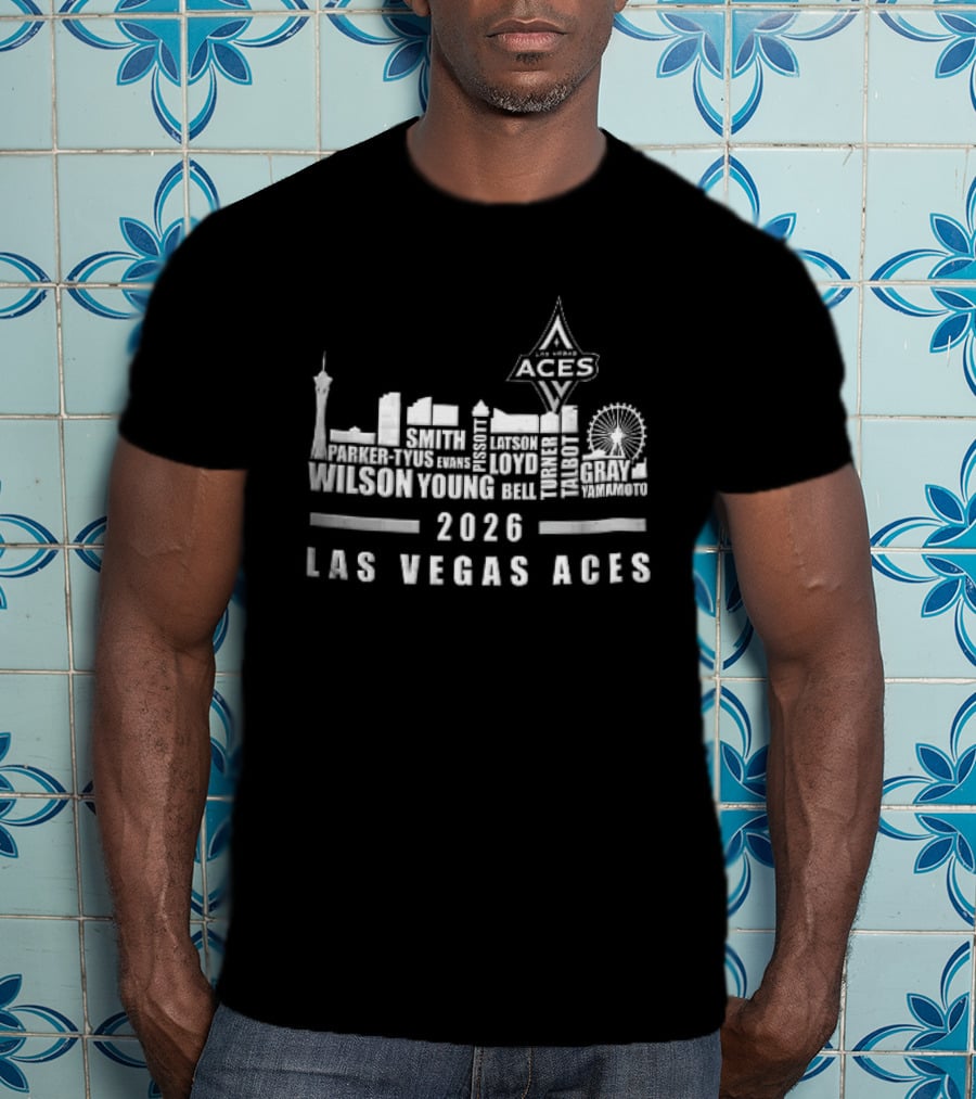Las Vegas Aces WNBA 2026 City Skyline High Roller T-Shirt