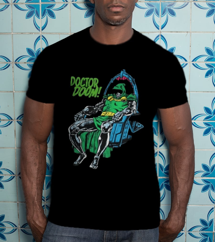 Doctor Doom Seated On Throne Distressed Comic T-Shirt