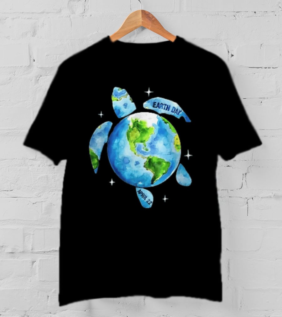 Earth Day April 22 Watercolor Globe Sea Turtle Outer Space T-Shirt