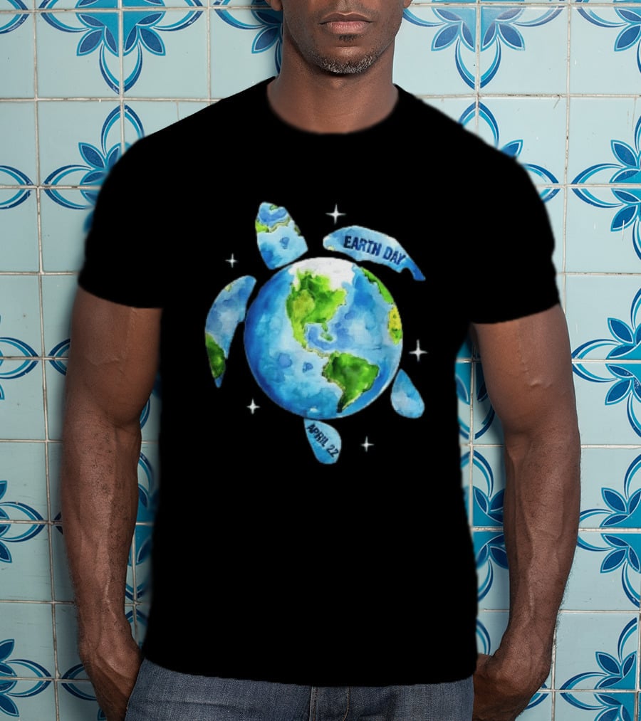 Earth Day April 22 Watercolor Globe Sea Turtle Outer Space T-Shirt