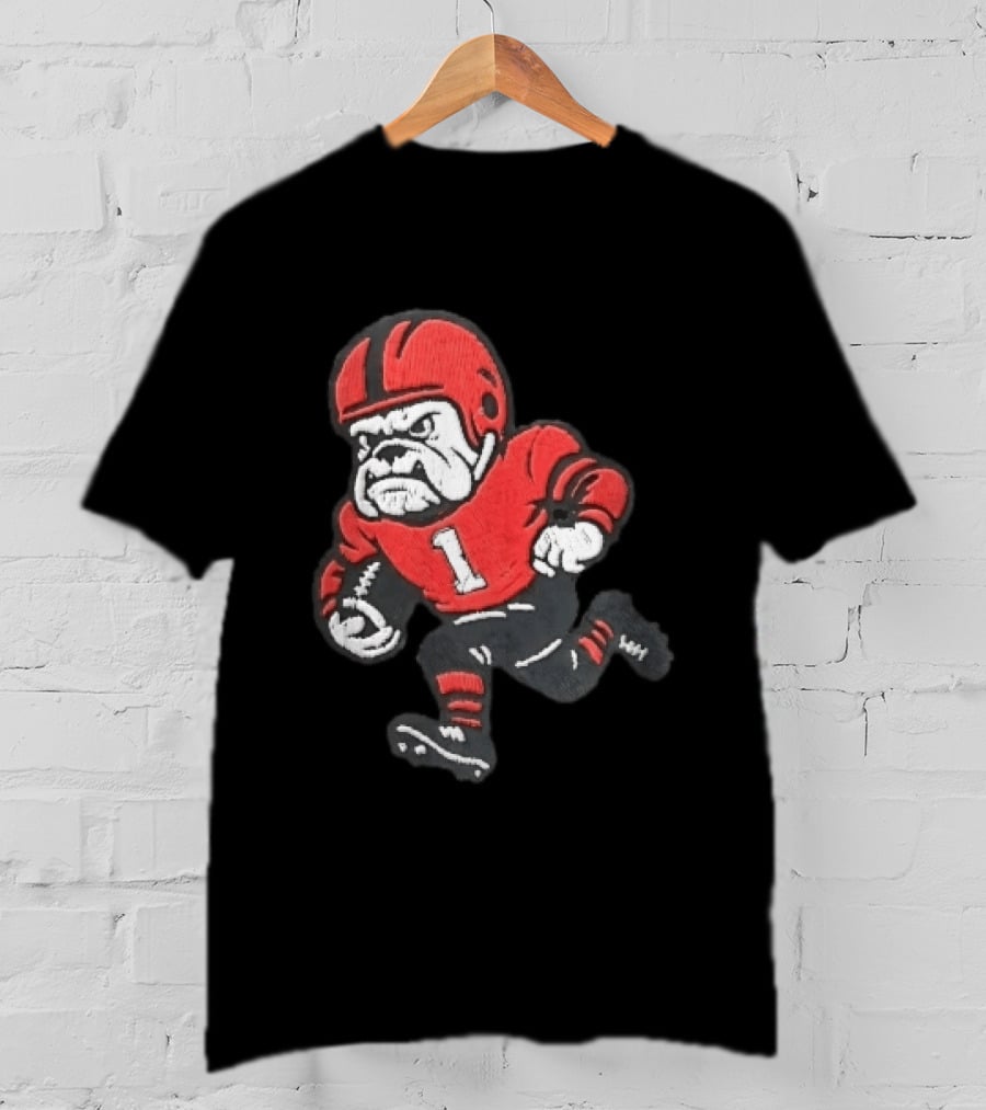 Georgia Bulldogs NCAA Cartoon Running Football Player Red Helmet Jersey Number 1 T-Shirt