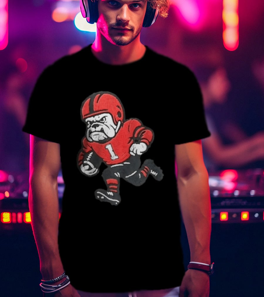 Georgia Bulldogs NCAA Cartoon Running Football Player Red Helmet Jersey Number 1 T-Shirt