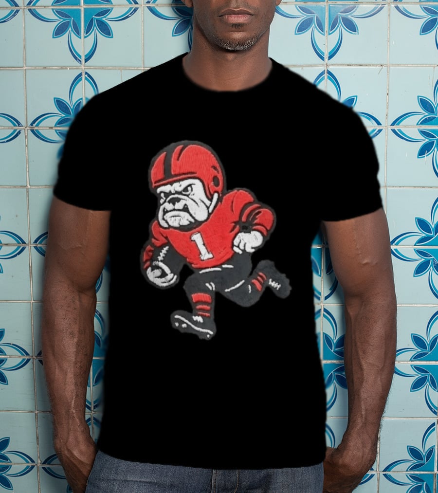 Georgia Bulldogs NCAA Cartoon Running Football Player Red Helmet Jersey Number 1 T-Shirt