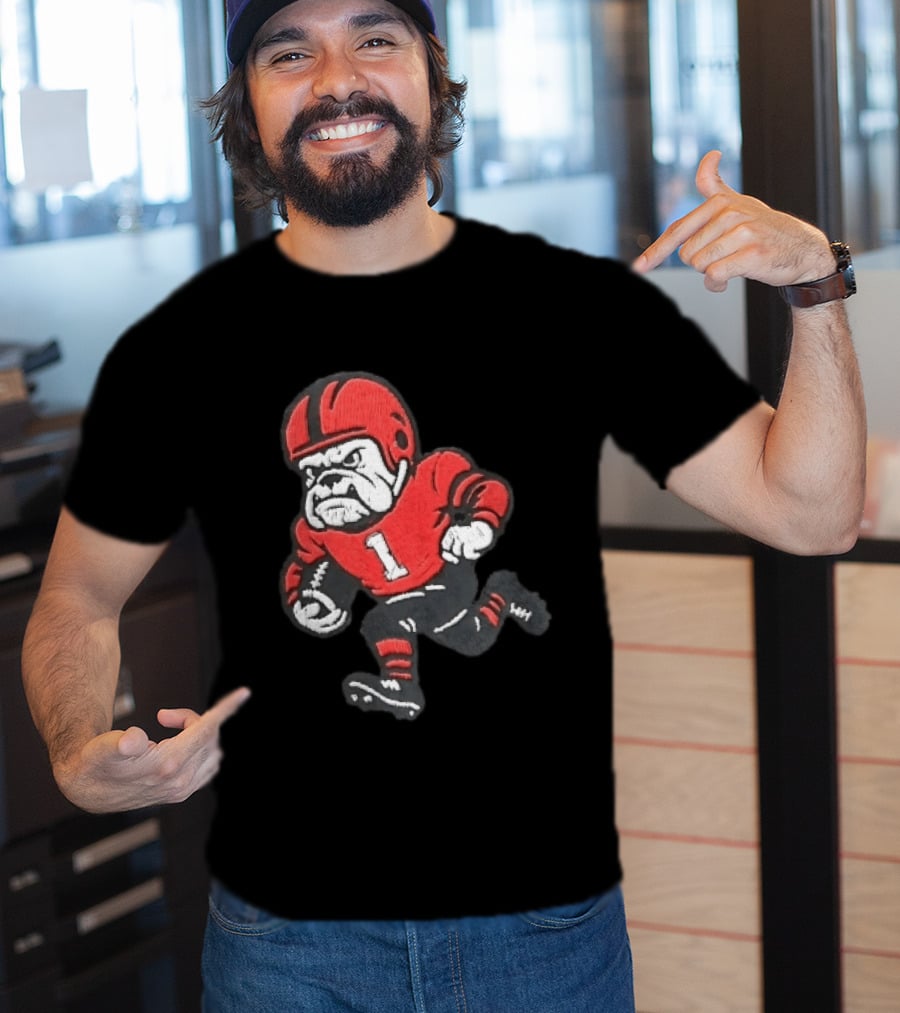 Georgia Bulldogs NCAA Cartoon Running Football Player Red Helmet Jersey Number 1 T-Shirt