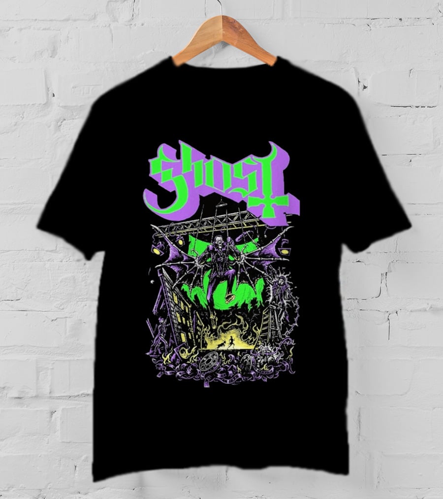 Ghost 2 Big To Rig Cursed Production Artwork With Bat Wings And Fire Scene T-Shirt