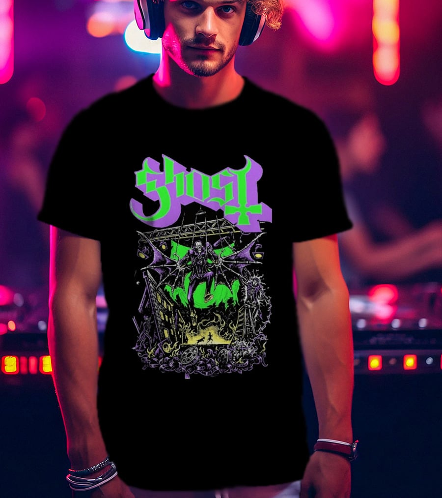 Ghost 2 Big To Rig Cursed Production Artwork With Bat Wings And Fire Scene T-Shirt