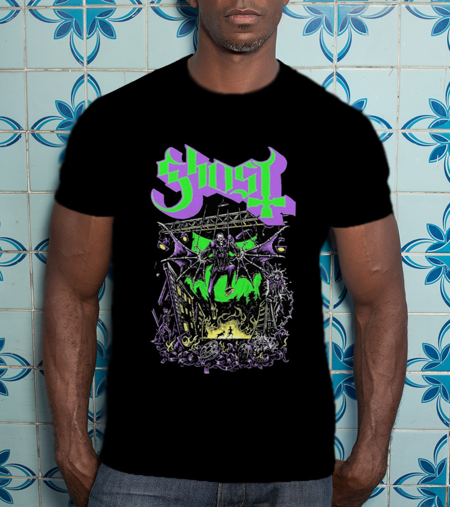 Ghost 2 Big To Rig Cursed Production Artwork With Bat Wings And Fire Scene T-Shirt