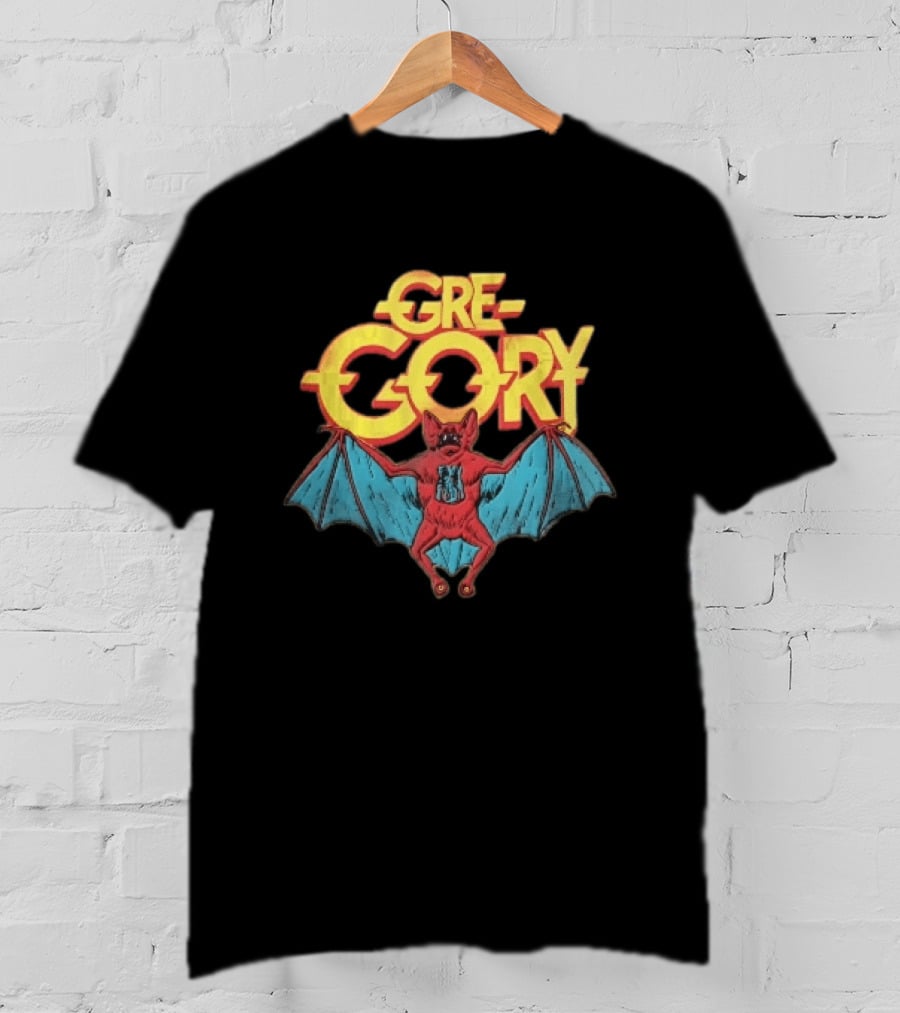 Gre Gory Screeching Red Bat Blue Wings Cartoon T-Shirt