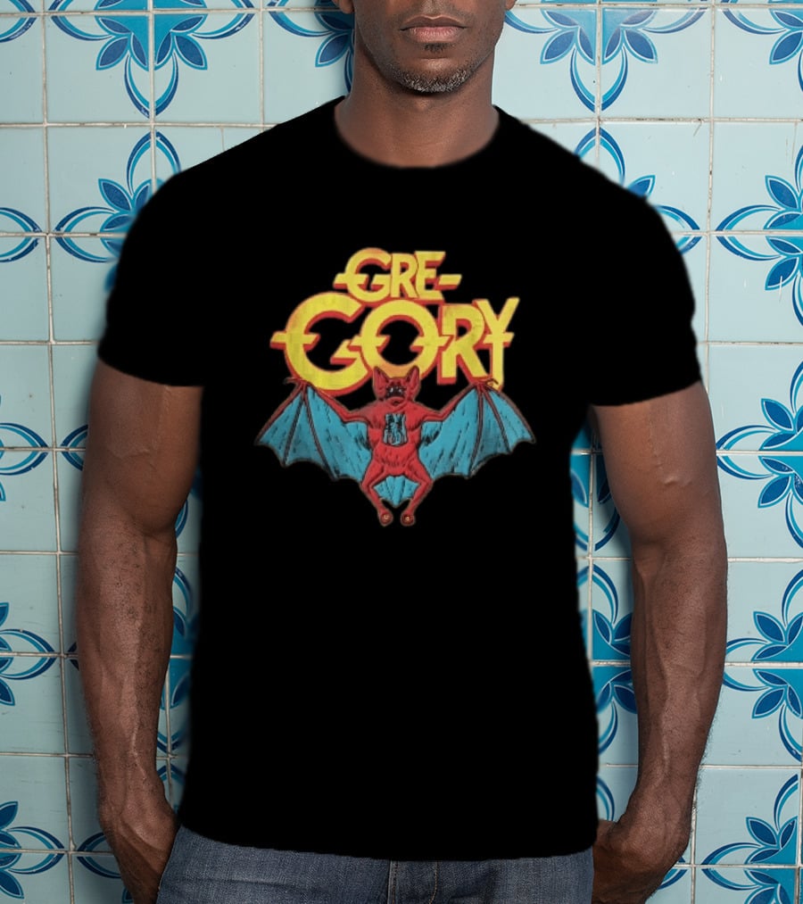 Gre Gory Screeching Red Bat Blue Wings Cartoon T-Shirt