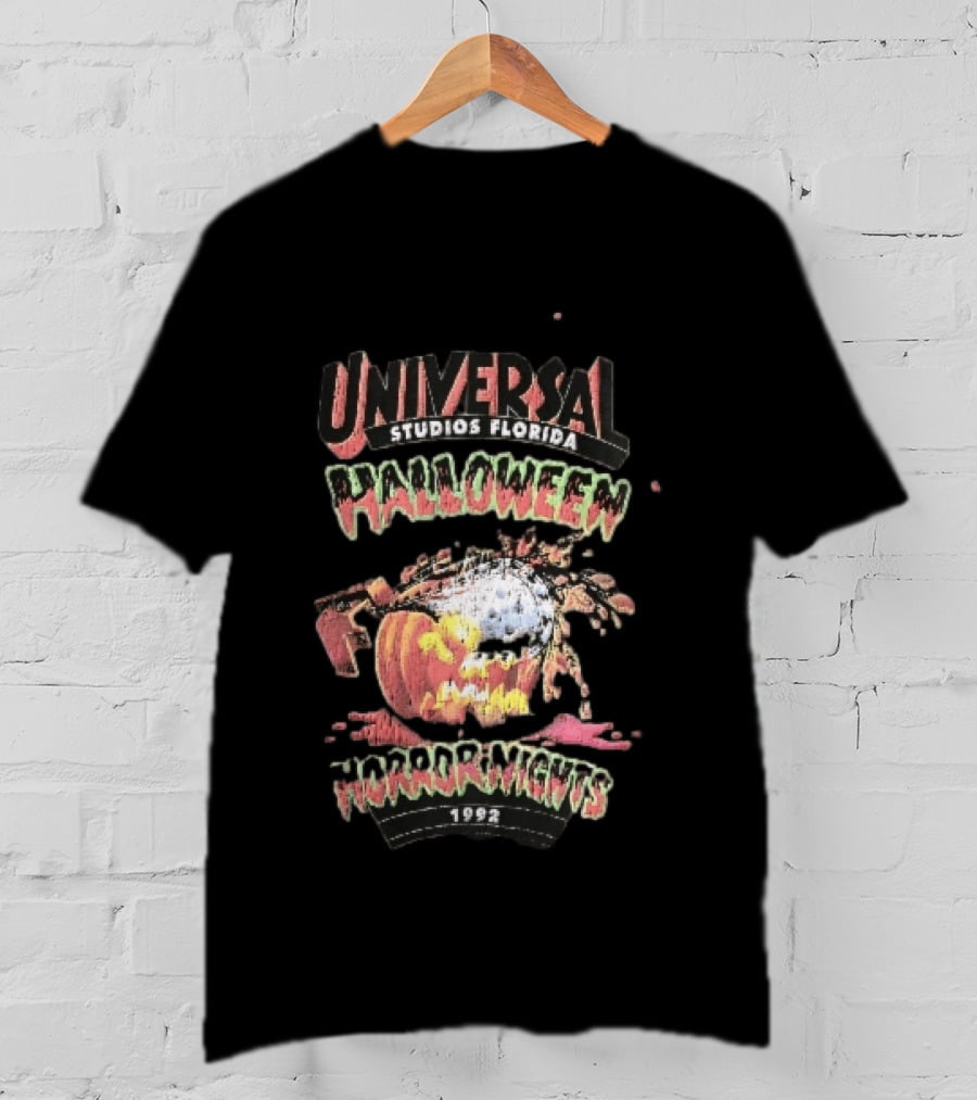 Universal Studios Florida Halloween Horror Nights 1992 Chainsaw Flaming Jack O Lantern T-Shirt