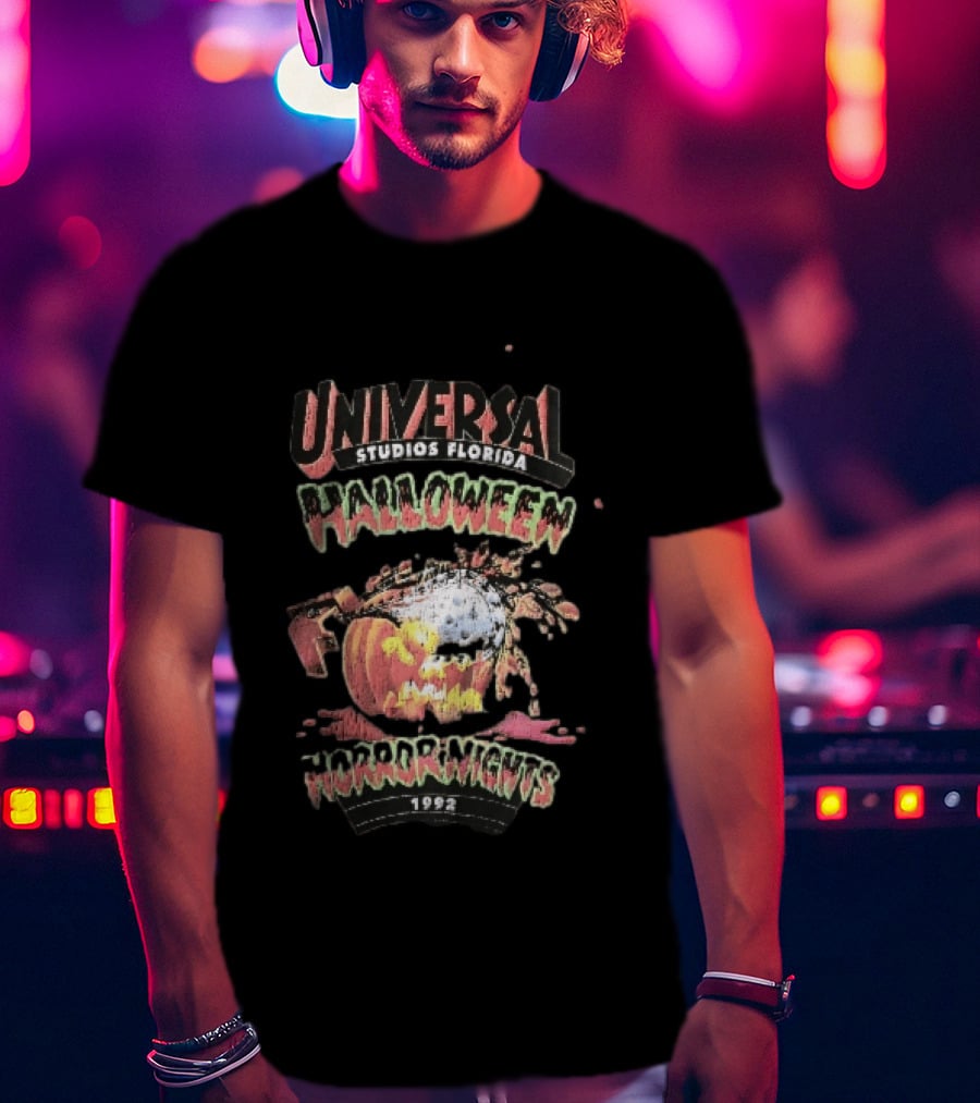 Universal Studios Florida Halloween Horror Nights 1992 Chainsaw Flaming Jack O Lantern T-Shirt