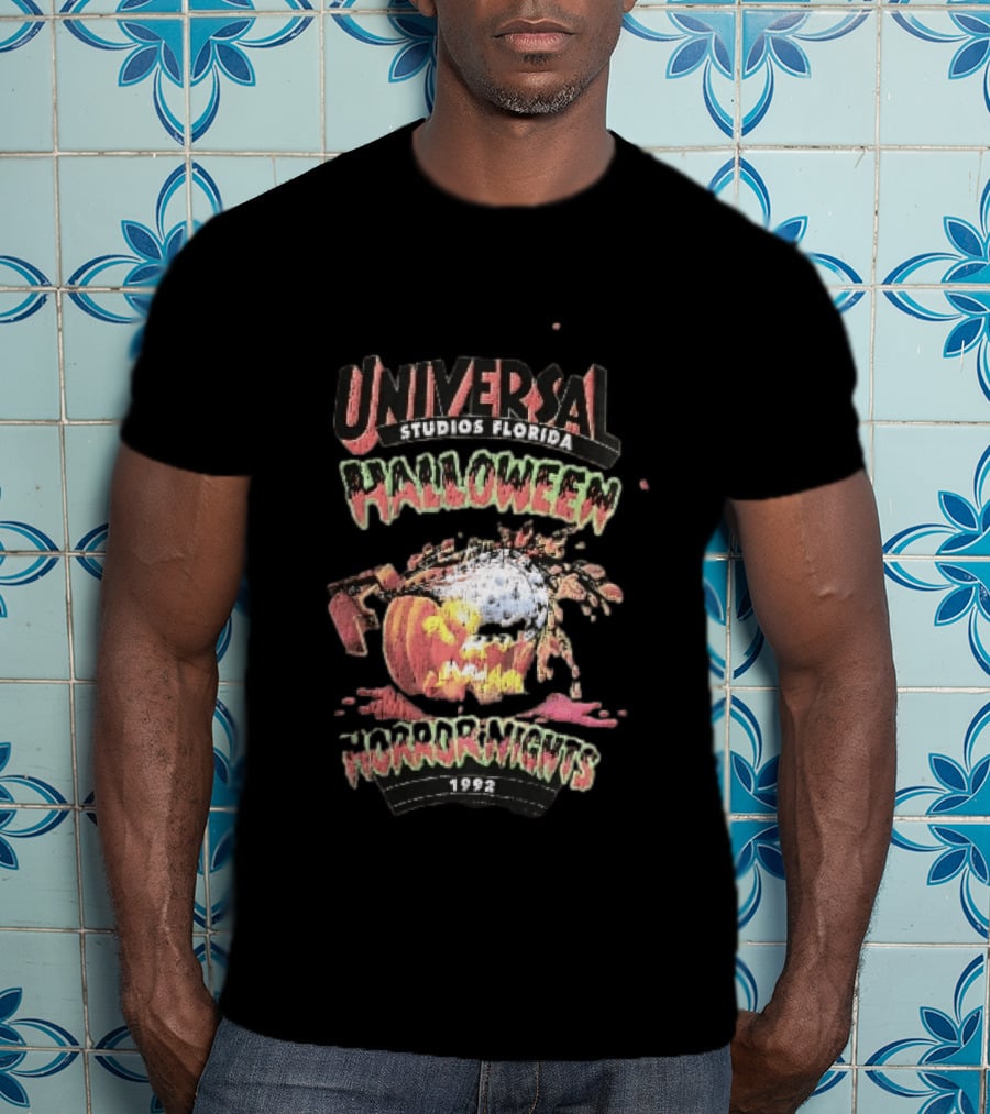 Universal Studios Florida Halloween Horror Nights 1992 Chainsaw Flaming Jack O Lantern T-Shirt