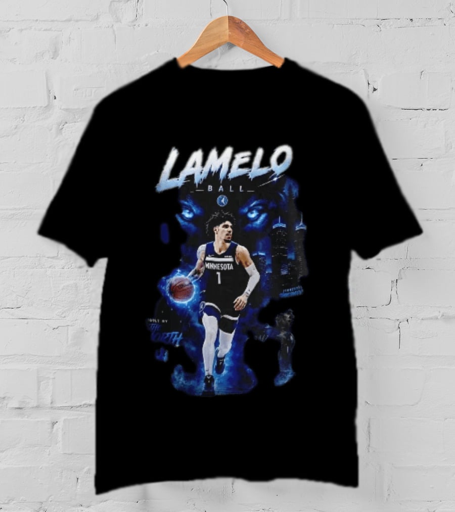 Minnesota Timberwolves Built By The North Lamelo Ball Dribbling Glowing Eyes Skyline T-Shirt
