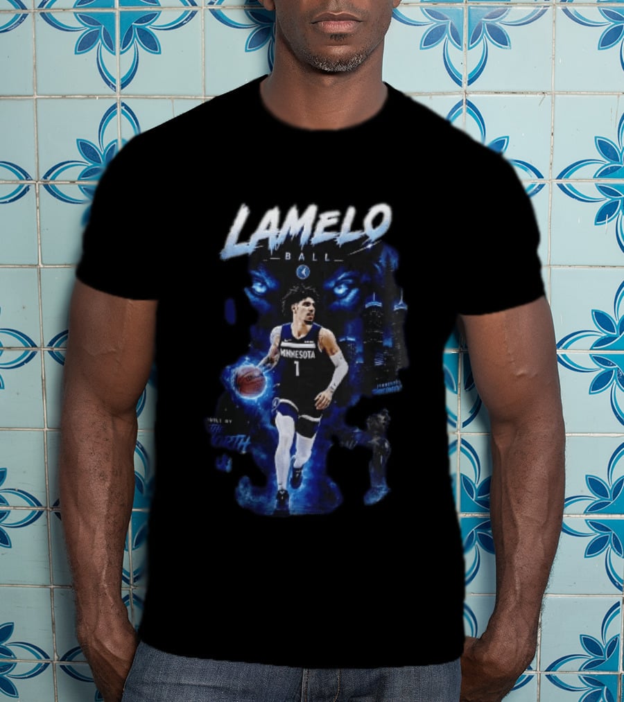 Minnesota Timberwolves Built By The North Lamelo Ball Dribbling Glowing Eyes Skyline T-Shirt