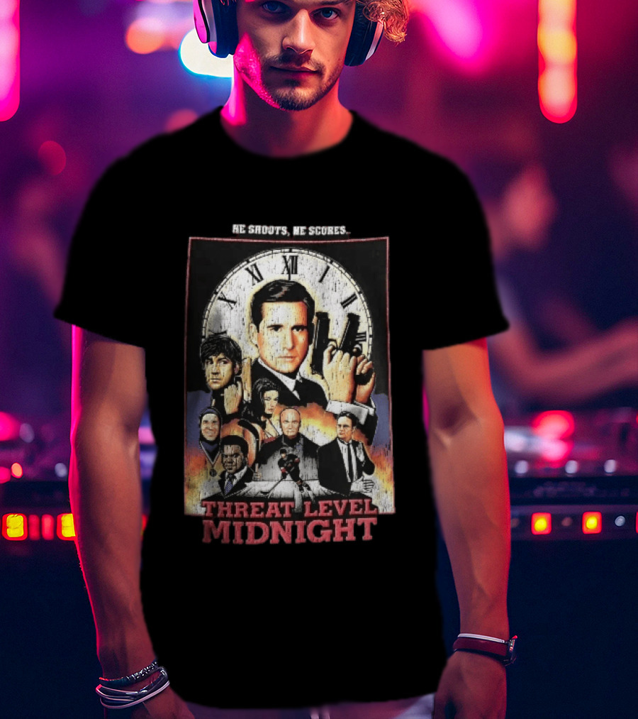 He Shoots He Scores Threat Level Midnight Movie Characters Collage Distressed T-Shirt