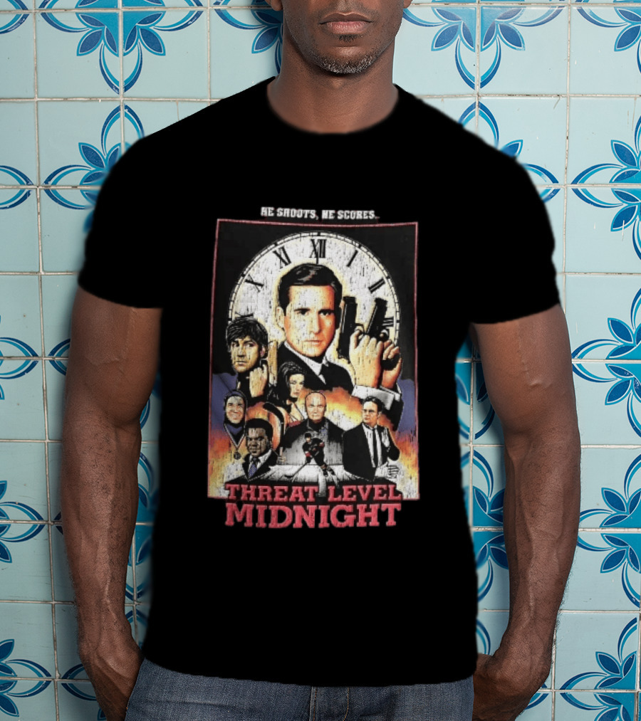 He Shoots He Scores Threat Level Midnight Movie Characters Collage Distressed T-Shirt