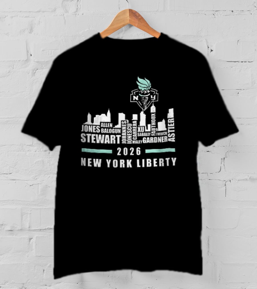 New York Liberty 2026 Jones Stewart New York Liberty City Skyline WNBA Torch T-Shirt