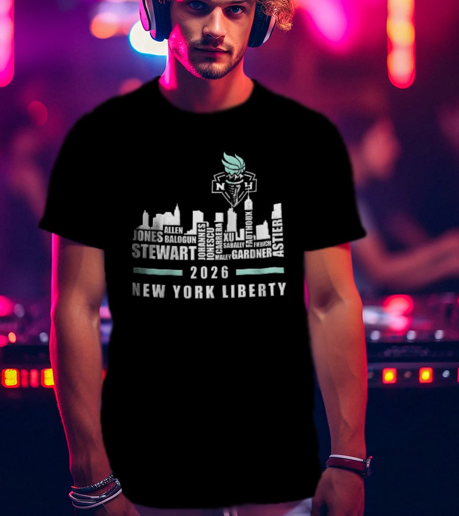 New York Liberty 2026 Jones Stewart New York Liberty City Skyline WNBA Torch T-Shirt