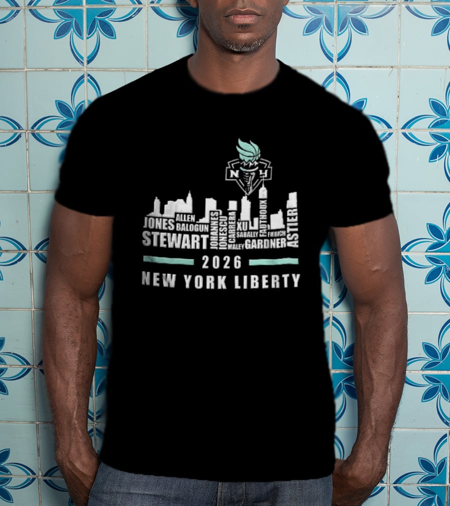 New York Liberty 2026 Jones Stewart New York Liberty City Skyline WNBA Torch T-Shirt