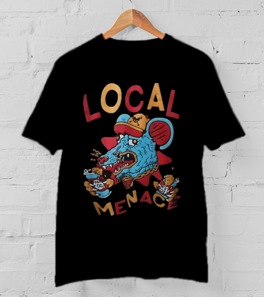 Local Menace Cartoon Snarling Blue Rat Baseball Cap Gold Chain Ppar Co Est 2017 T-Shirt