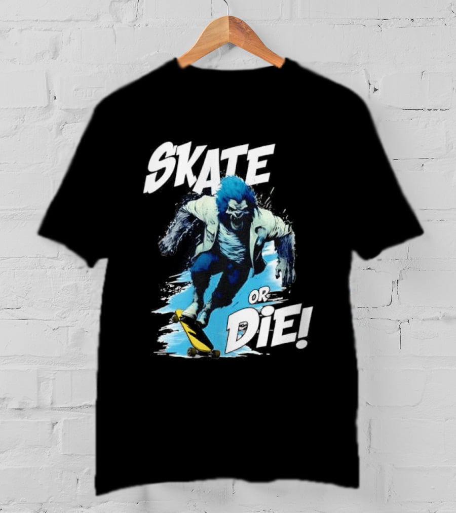 Skate Or Die Wolfy Classic Blue Werewolf Skateboarding T-Shirt