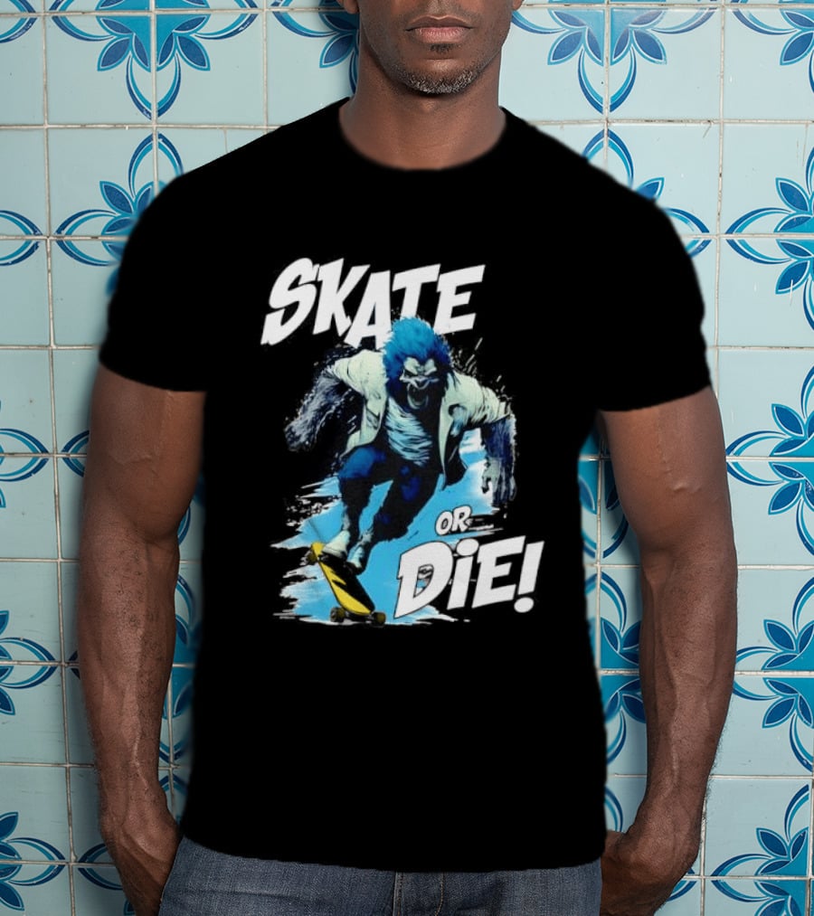 Skate Or Die Wolfy Classic Blue Werewolf Skateboarding T-Shirt