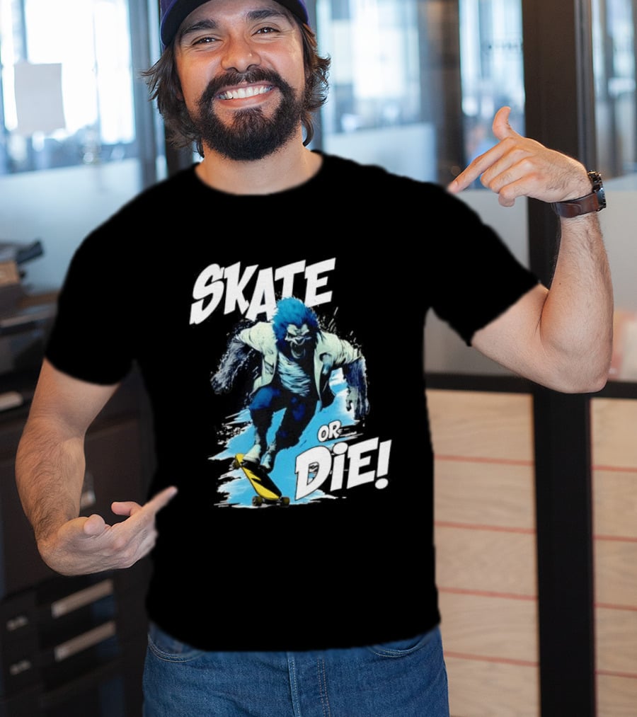 Skate Or Die Wolfy Classic Blue Werewolf Skateboarding T-Shirt