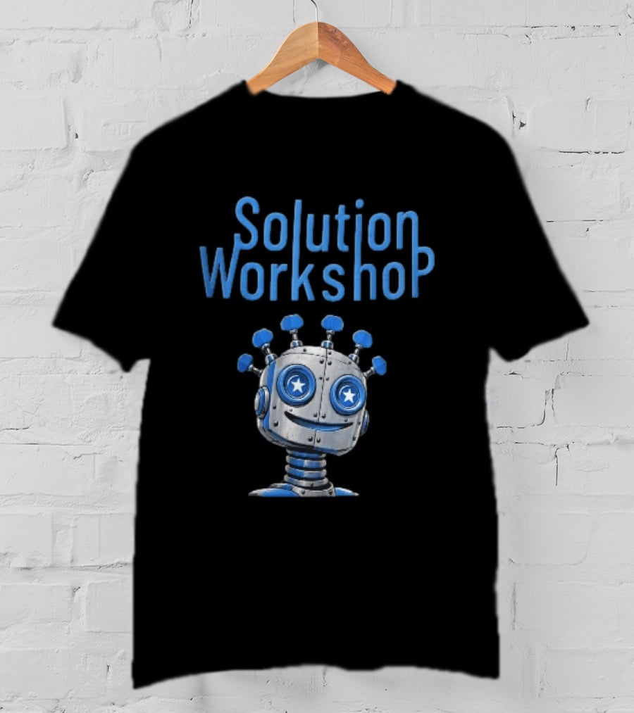 Solution Workshop Cartoon Metallic Robot Head With Star Eyes And Guitar Tuning Pegs T-Shirt