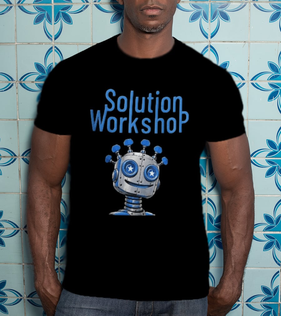 Solution Workshop Cartoon Metallic Robot Head With Star Eyes And Guitar Tuning Pegs T-Shirt