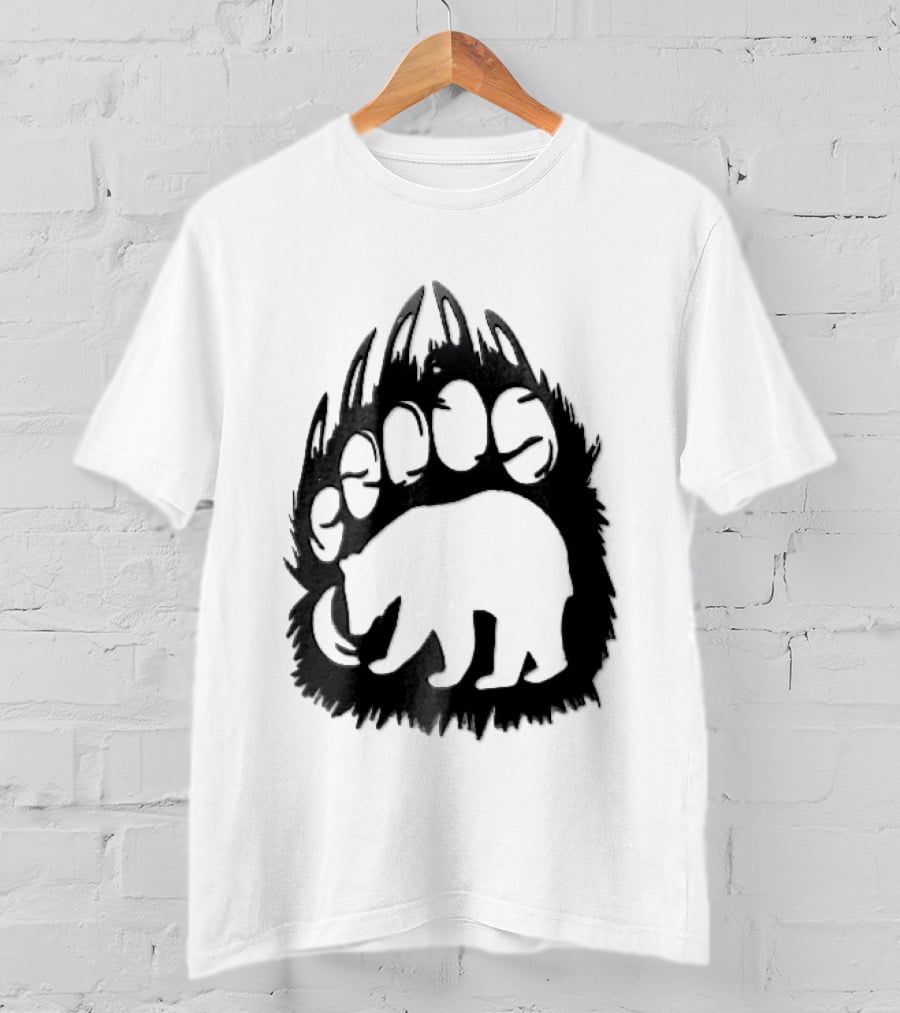 Black Sharp Clawed Grizzly Bear Paw Walking Silhouette Animal Print T-Shirt
