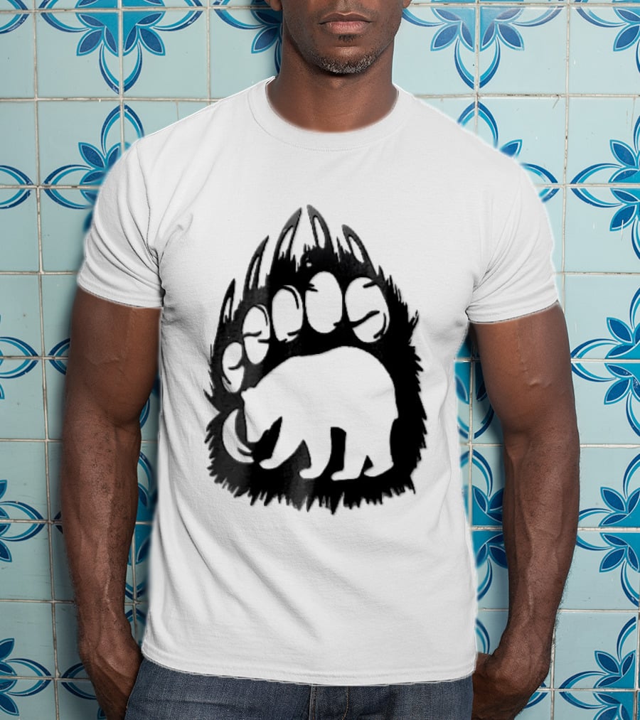 Black Sharp Clawed Grizzly Bear Paw Walking Silhouette Animal Print T-Shirt