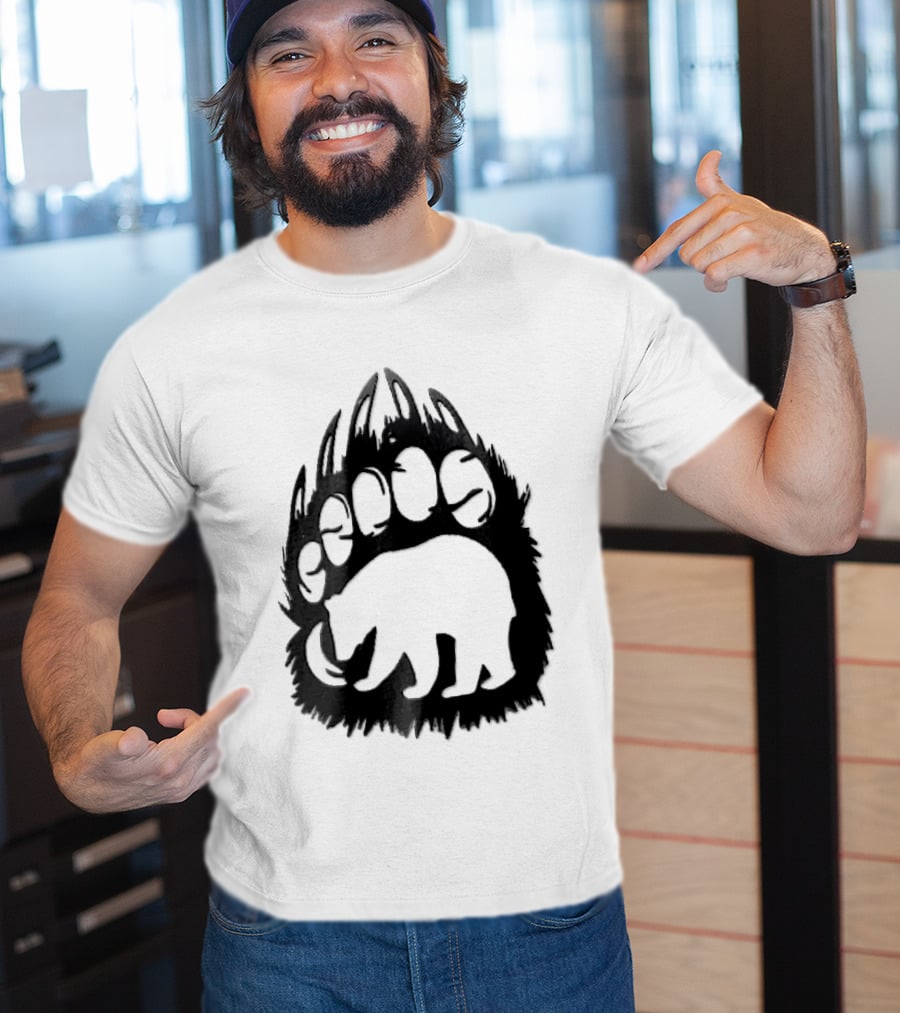 Black Sharp Clawed Grizzly Bear Paw Walking Silhouette Animal Print T-Shirt
