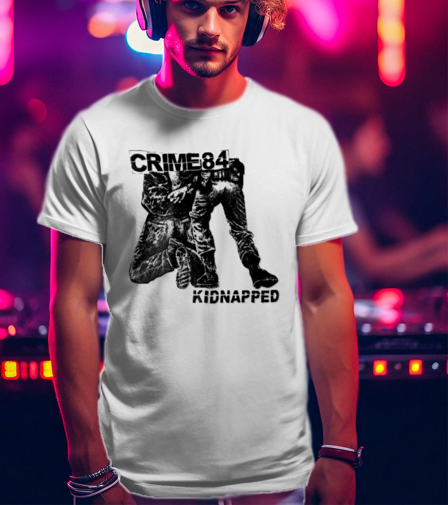 Crime 84 Kidnapped Kneeling Handcuffed Person Police Officer Sketch T-Shirt