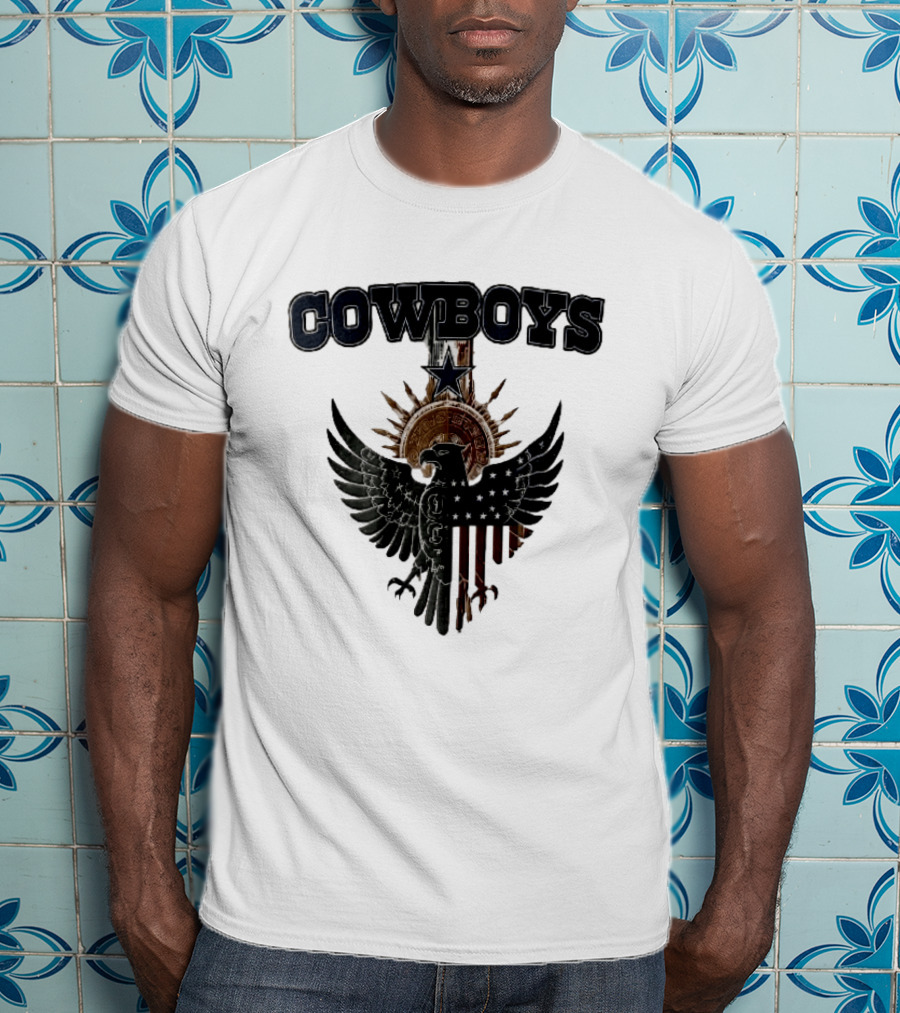 Dallas Cowboys American Mexican Flag Eagle Star Aztec Calendar T-Shirt