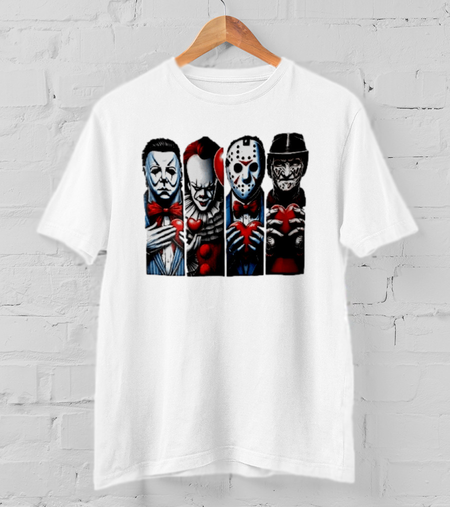 Classic Horror Villains With Red Valentine Hearts T-Shirt