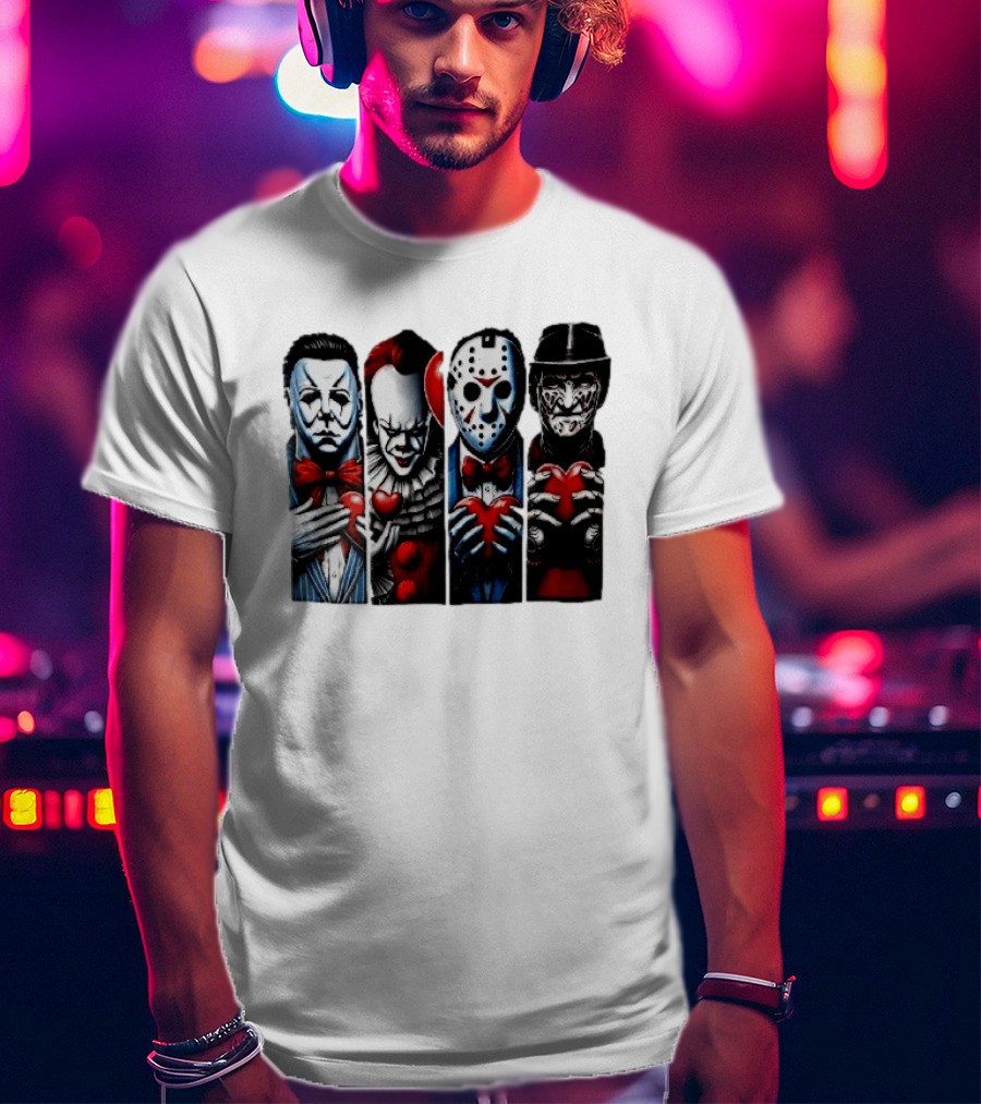 Classic Horror Villains With Red Valentine Hearts T-Shirt