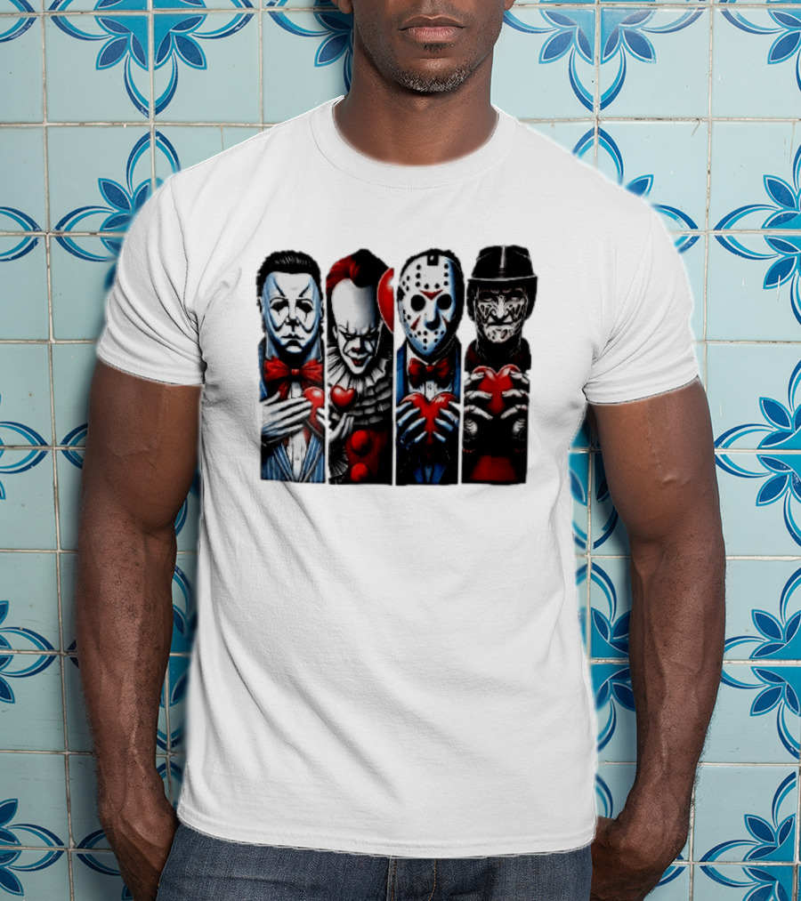 Classic Horror Villains With Red Valentine Hearts T-Shirt